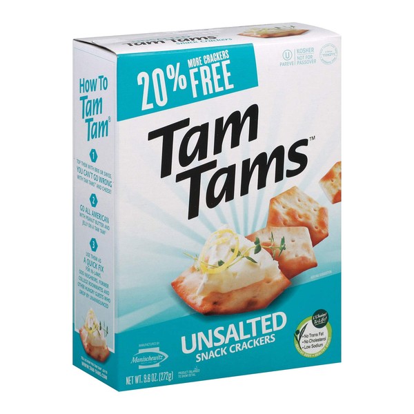 Manischewitz Unsalted Tam Tams Snack Cracker, 9.6 Ounce - 12 per case.