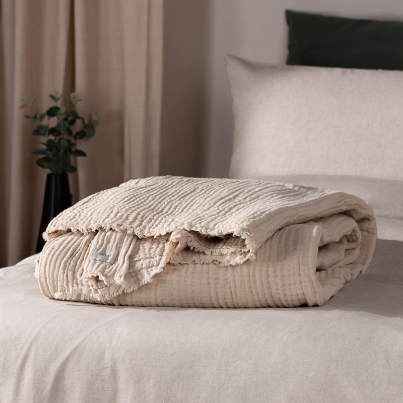 Yard Lark Crinkle Cotton Throw, Natural, 130 x 180cm