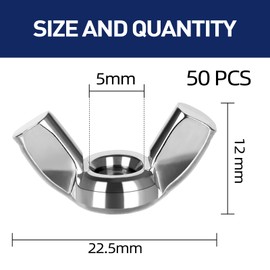 MewuDecor M5 Wing Nuts, Stainless Steel 18-8 (304), Parts Hurrican Screws Hand Twist Tighten Ear Butterfly Nut, 50 PCS