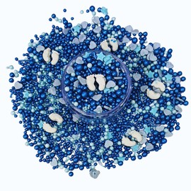 Confect Boys Baby Shower Sprinkles | Mix Navy Blue Pearl & Jimmies | White Baby Feet Sprinkles | Baby Blue Stars & Silver Heart Sprinkles | Birthday Sprinkles - 2 Oz