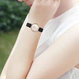 JewelryWe Watches Women's Leather Diamond: Glitter Rhinestone Analogue Quartz Wrist Watch Women Girls Leather Strap Watch with Rainbow Colourful Large Arabic Numbers Dial, 2-black, Bracelet