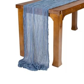 Blue Bohemian Style Table Runner, Polyester Table Cloth, Wrinkle Gauze, Multifunctional, Rustic and Elegant, Perfect for Weddings, Candlelight Dinners, Birthday Parties