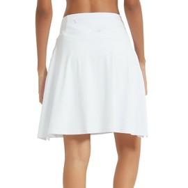 NOOYME 20" Skorts for Women Athletic Modest with Pockets Knee Length Tennis Golf Skirts (X-Large,White)