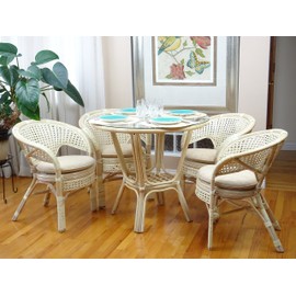 Pelangi Lounge Chair Natural Rattan Wicker Handmade Design with Thick Cream Cushion, Cream