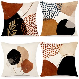 Ycoll A092 Cushion Covers, Decorative Linen Cushion Cover, Modern Boho Sofa Cushion Covers, Abstract Pattern Cushion Covers for Sofa, Bedroom, Couch, Outdoor, 45 x 45 cm, Set of 4