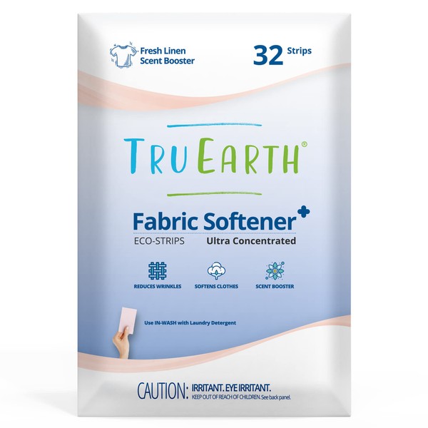 Tru Earth Fabric Softener Strips for Washing Machine, Alternative to Fabric Softener Liquid and Pods, Fresh Linen Scent Booster, Up to 64 Loads Per 32-Count