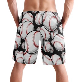 visesunny Baseball Softball Ball Black Pattern Summer Men's Swim Trunks Quick Dry Bathing Suits Beach Holiday Party Swim Shorts