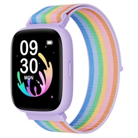BIGGERFIVE Smartwatch Kinder, 1,8" Fitness Uhr Schrittzähler, 24/7 Puls, IP68 Wasserdicht, Schlafmonitor, Wecker, 5 Puzzlespiele mit/ohne App, Fitness Tracker für Jungen Teens 5–16, Nylon