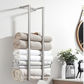 Towel Racks for Bathroom, Towel Holder for Bathroom Wall, 304 Stainless Steel Bathroom Towel Rack Wall Mounted for Storing Towels, Robes, Bathroom Towel Holder with Hooks, Bathroom Towel Storage, Pro