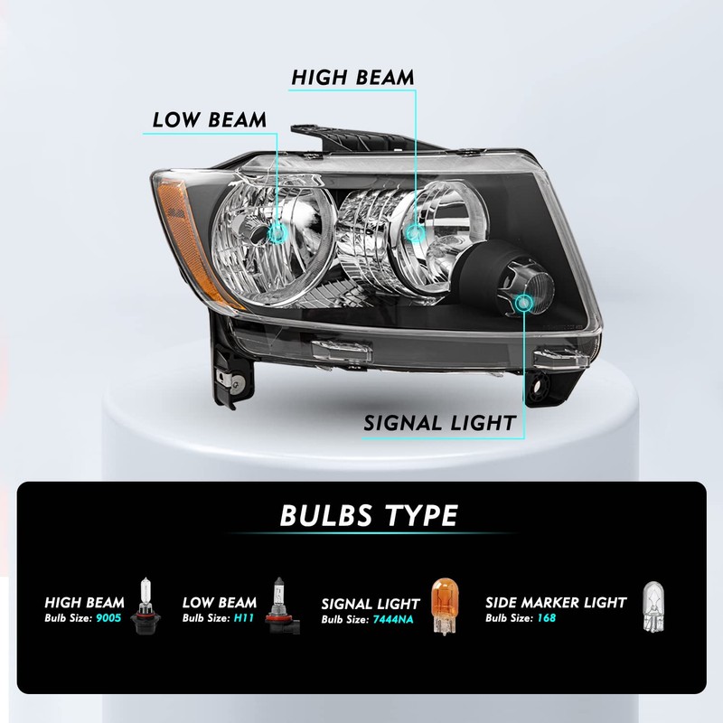TUSDAR Halogen Headlight Assembly Set for 2011-2013 Compass/ 2011-2013 Jeep