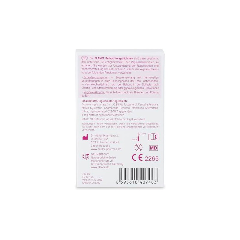 ELANEE Moisturising Suppositories, 10 Vaginal Suppositories for Vaginal Dryness, Itching