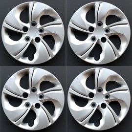 New Wheel Covers Hubcaps Fits 2013-2015 Honda Civic, 15 Inch; 5 Twisted Spoke; Silver Color; Plastic; Set of 4; Bolt On