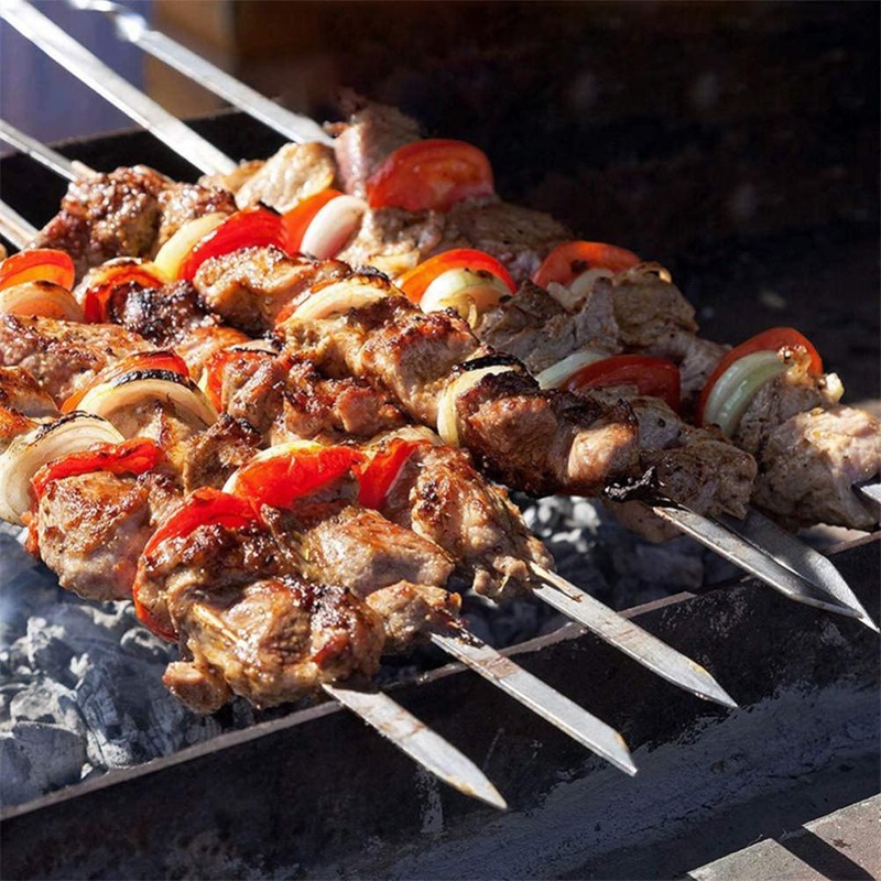 10 Pieces Stainless Steel Barbeque Grilling Skewers Outdoor Camping Barbecue