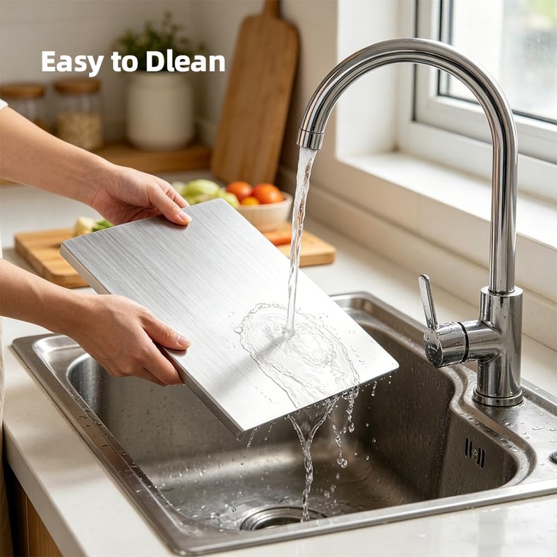 Stainless Steel Cutting Board with L-Shaped Lip & Silicone Pads,