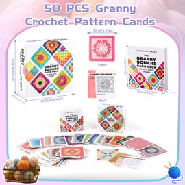 ZDNT Granny Square Crochet Cards, 50 x Crochet, Mix and Match. Granny Squares Crochet Book, Granny Square Card Deck, with Crochet Lettering and Photo for Each Granny Square and Practical So-geht's