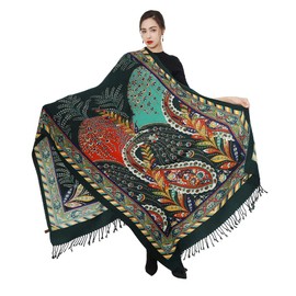 DANA XU 100% Merino Wool Extra Large Pashmina Blanket Travel Scarf Cashmere Wrap for Women Fall Winter Oversize Shawl Floral