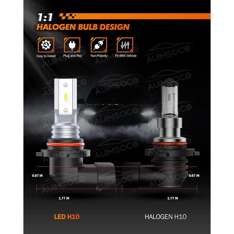 AUIMSOCO 9006 LED Lamps Combo Bulbs 6500K High Low Beam