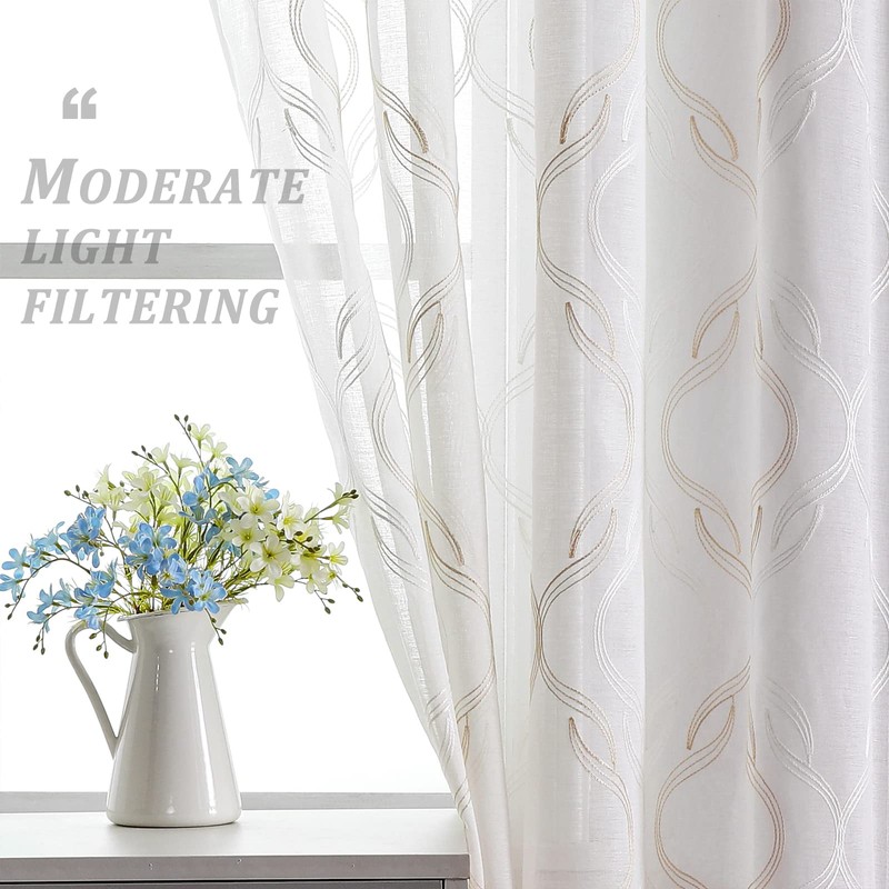 VISIONTEX Sheer Curtains 95 Inches Long 2 Panels Set, Beige