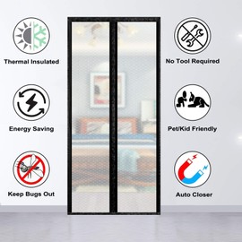 Insulated Door Curtain, Thermal Magnetic Self-Sealing EVA Door Screen, Keep Cold Out Door Cover Auto Closer for Kitchen, Bedroom, Air Conditioner Room,Fits Doors up to 36" x 82"
