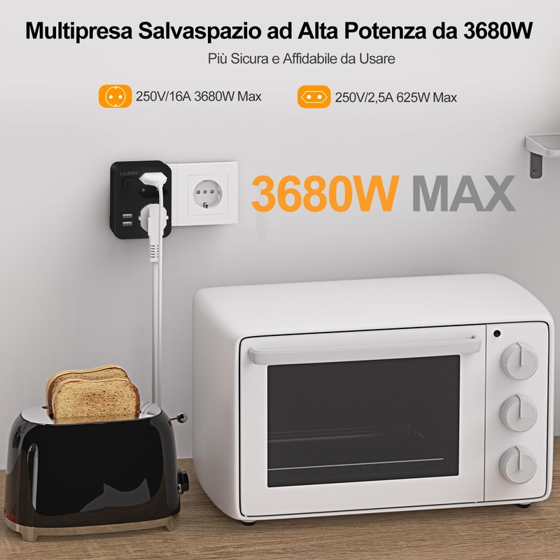 7 in 1 Presa Multipla con 1 Schuko e 2