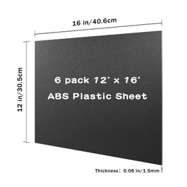 Zuvas Black ABS Plastic Sheet 12" x 16" x 0.06" 6 Pack, Flexible Than Plexiglass Sheet, Moldable Than Acrylic Sheet, DIY Materials for Home Decor, Handcrafts (Matte & Textured Finish)