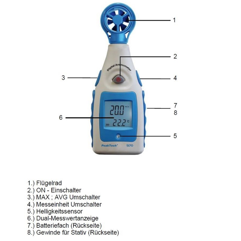 PeakTech P 5170 Impeller Anemometer Digital Wind Gauge for Wind
