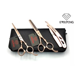 EVOLVING Set Tijeras Rose Gold 6 Pulgadas Barbero Estilista Evolving