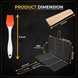 UPGRILLZ 2 Set Fish Grill Baskets for Outdoor Grill Vegetables, Fish Grilling rack for Grill, BBQ Grilling Basket, Stainless steel Grill Basket for Veggies, shrimp Includes 50 skewers, Silicon Brush, and Carry Bag