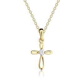 Cherished Moments Girl's 14K Gold-Plated First Communion infinity Cross Pendant Necklace with CZ, 14 inch