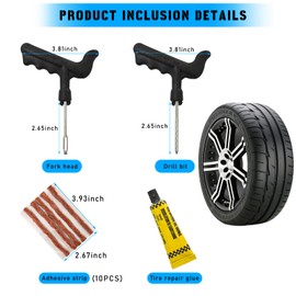 Suvnie 13 PCS Tire Repair Kit, T-Handle Tire Repair Tools with 10 Rubber Strings to Fix Punctures and Plug Flats, Essential Tire Repair Set for Car Truck Motorcycle ATV UTV Tractor