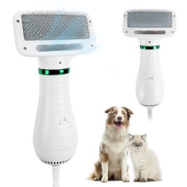 Dog Hair Dryer,2 in 1 Pet Hair Dryer with Slicker Brush,Dog Blow Dryer with 2 Adjustable Heat Setting Dogs Bath Brush for Grooming Small Medium Dogs Cats