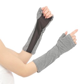 [Liapom] アームカバー UVカット 冷感 日焼け防止 指先まで レディース ひんやり メッシュ 通気性 腕カバー 夏用 (ショートチャコール)