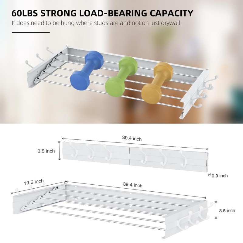 SZJoyBet Laundry Drying Rack, Collapsible Wall Mounted Clothes Drying Rack