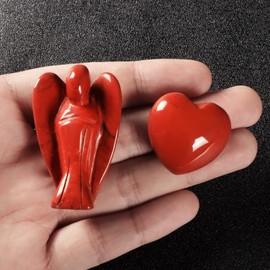 Artistone Pocket Guardian Angel and Heart Stone Set, Natural Healing Crystal Angel Figurines with Small Love Heaven Gemstones for Your Love with a Gift Box (Red Jasper)