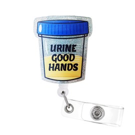 Urine Good Hands Badge Reel - Funny Urine Specimen Badge Clip Retractable with ID Clip for Nurse Doctor Name Tag Card Cute Dialysis Tech Badge Holder for Nursing Urology Urologist Nephrology Hospital