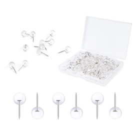 AIEX 100pcs Clear Round Push Pins, Silver Ball Push Pins with Storage Box Round Thumb Tacks Bulk for Daily Study Office Data Storage Organizing Files