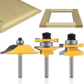 Raised Panel Router Bits，3PCS 1/4" Shank Router Bit Set,Cabinet Door Router Bits，Woodworking Tools Router Door & Window Bits (Tenon Cutter Diameter: 1-5/8") Tongue and Groove Router Bit Set