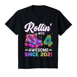 4th Birthday Shirt Girl Four 4 Year Old Roller Skate Skating T-Shirt