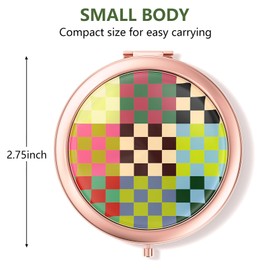 Nipichsha Compact Mirror, Pocket Travel Makeup Mirror, 2 - Sided 2X / 1X Magnification, Small Folding Portable Handheld, 2.75 in Rose Gold, Colorful Plaids