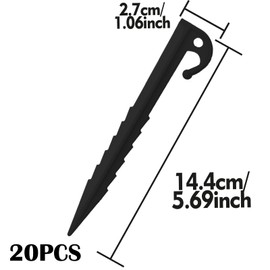 SZCXDKJ 20 Pcs Plastic Tent Pegs, Heavy Duty Plastic Camping Pegs for Fixing Tent Tarps Garden Mat-Black