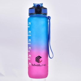MasLinc Motivational Water Bottle | 1L/32oz Leak Proof BPA-Free Tritan Bottle With Time Marker, Removable Straw, Fast Flow, Cleaning Brush, for Gym, Fitness, and Outdoor Sports