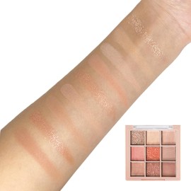 Okerker 9 Colors Glitter Matte Eyeshadow Palette, Golden Peach Brown Shimmer Eye Shadow Makeup, Nude Pink Eye Makeup, Sparkly Metallic Eyeshadow Pallet #02 Peach Pink Neutral