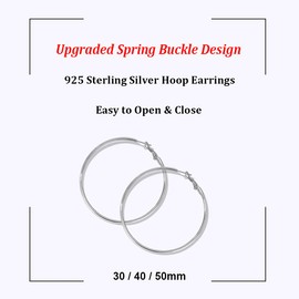 Hasnsofie Hoop Earrings 925 Silver for Women, 925 Sterling Silver Hoop Earrings Set, Hypoallergenic Large Silver Huggie Hoop Earrings, Silver Women's Hoop Earrings Set in 30, 40, 50 mm, Silver