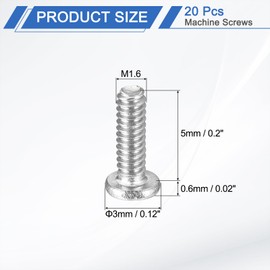 sourcing map M1.6-0.35 x 5mm 20Pcs Flat Round Head Screws 304 Stainless Steel Phillips Drive Machine Screws Hardware Fastener for Furniture Connection