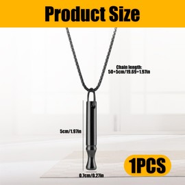 Breathing Necklace, Anxiety Necklace, Portable Stainless Steel Whistle Necklaces, Mindful Breathing Meditation Necklaces, Anxiety Gift for Women Men (Black)