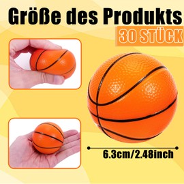 Kinmsito Pack of 30 Mini Basketball, 6.3 cm Basketball Stress Balls, Mini Basketballs, Squishy Toy Ball, Mini Sports Balls, Basketball for Children and Adults, Basketball Stress Balls Toy for Party
