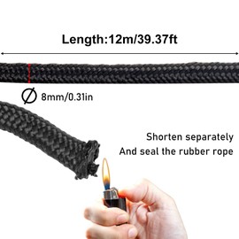 Rubber Rope 12 m, Polypropylene Rope 8 mm Braided Nylon Cord, Nylon Rope Washing Line with 12 Choke Clamps, Tension Rope, Paracord Rope for Camping, Trailer Tarpaulin, Sailing Tarpaulin Rope