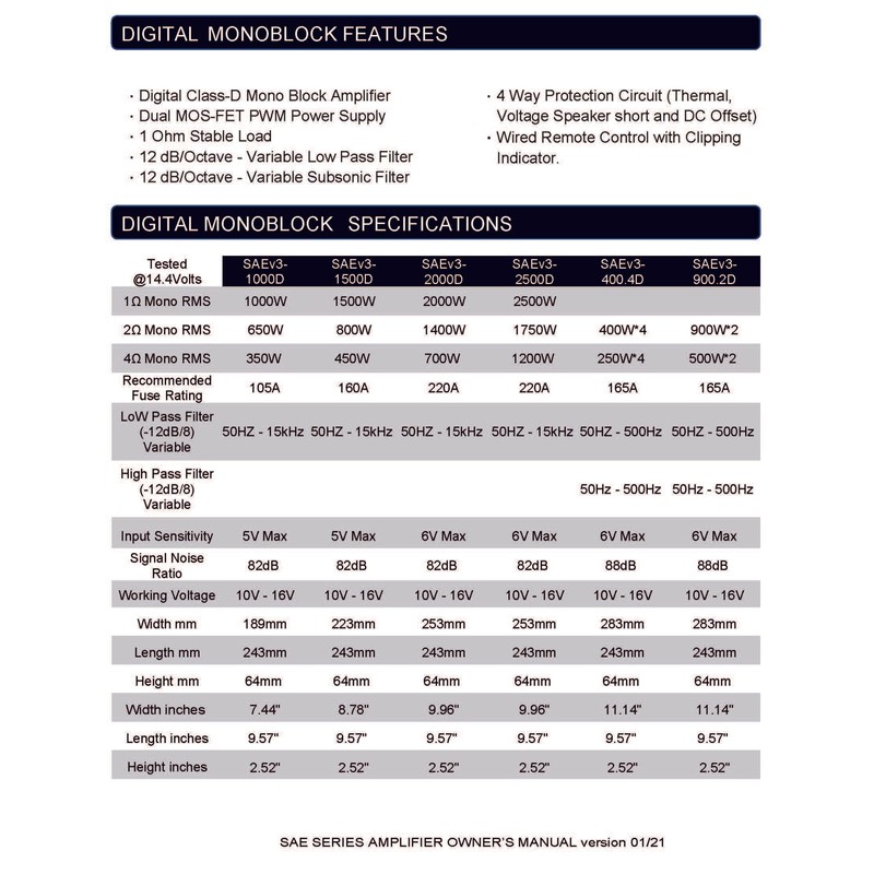 Sundown Audio SAE-1000D V.3 Monoblock 1000W RMS Amplifier SAEV3-1000D