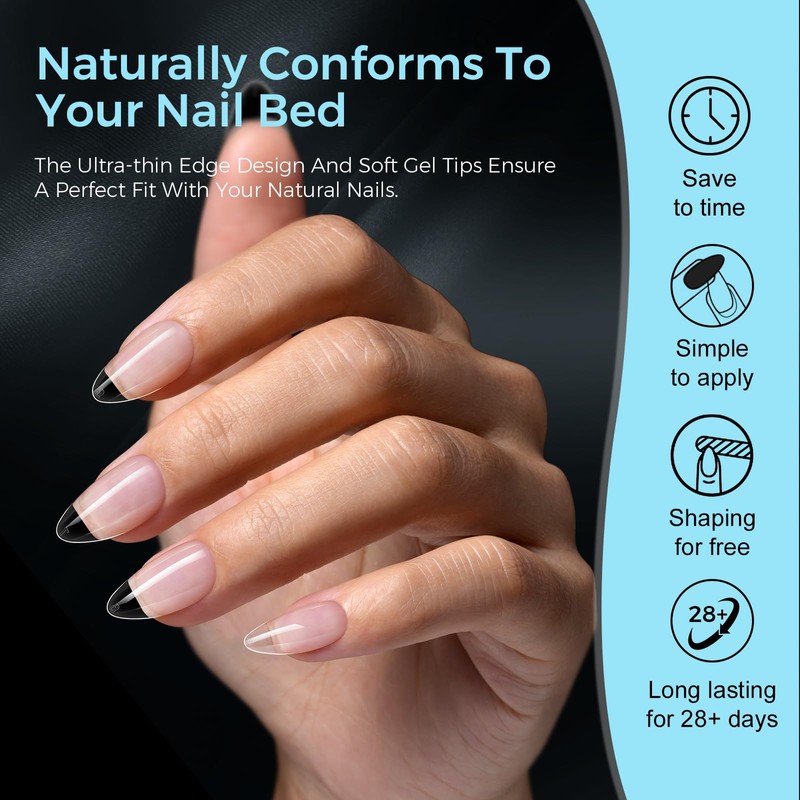 TOMICCA Short Almond Full Cover Nail Tips 510 Pieces 15