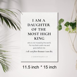 Christian Canvas Wall Art 2 Corinthians 6:18 I am the Daughter of a King Canvas Print Positive Painting Religious Home Wall Decor Framed Girl Nursery Gift 12x15 Inch